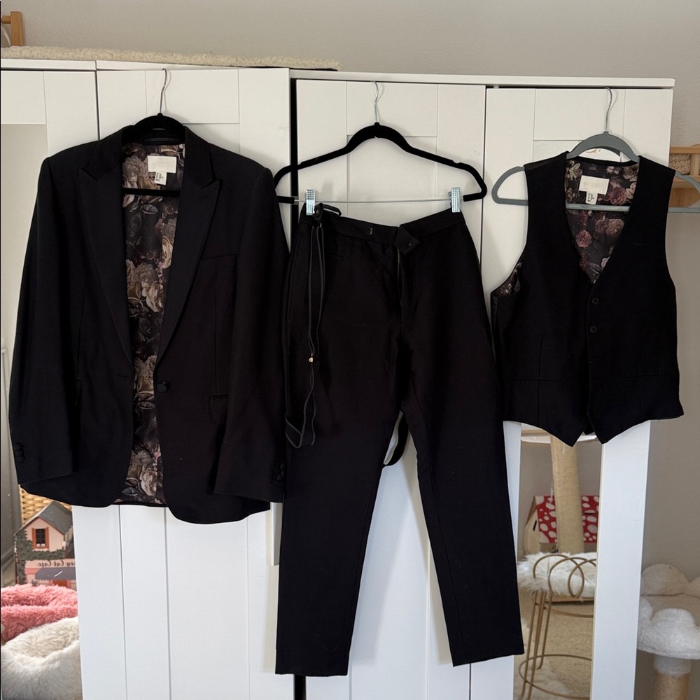 H&M Black 3-Piece Suit Jacket Pants Vest
